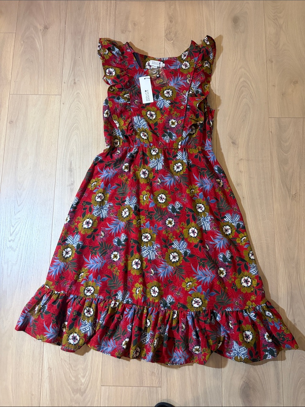 Molly Bracken Red Floral Ruffle Dress